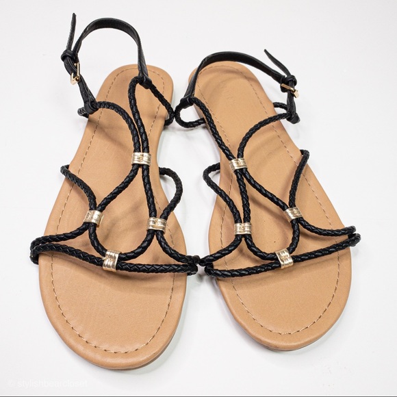 Forever 21 Sandal Black Braided Straps - Picture 3 of 6